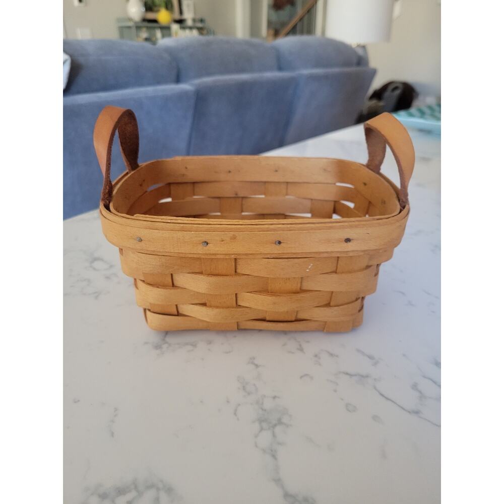 Authentic VTG Longaberger '95 Wood Split Basket Leather Handles Signed